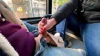 Play She tried her first footjob and give a sloppy handjob - very risky in a public sightseeing bus :p
